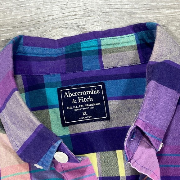 Abercrombie & Fitch Shirt Mens XL Purple Plaid Long Sleeve Button Down Casual - Picture 2 of 7